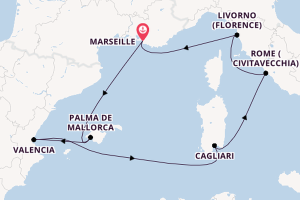 Western Mediterranean from Marseille, France with the MSC Lirica