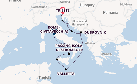 Mediterranean Sea from Trieste, Italy with the Queen Victoria
