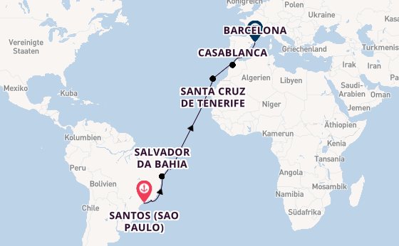 Transatlantik ab Santos (Sao Paulo), Brasilien auf der MSC Divina