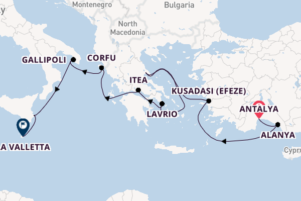 Middellandse Zee vanaf Antalya, Turkije met de Le Laperouse