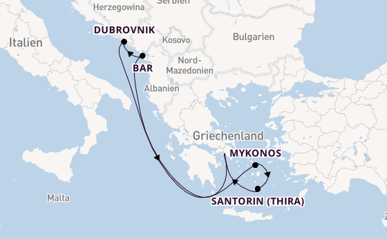 Östliches Mittelmeer ab Piräus (Athen), Griechenland auf der Celebrity Infinity