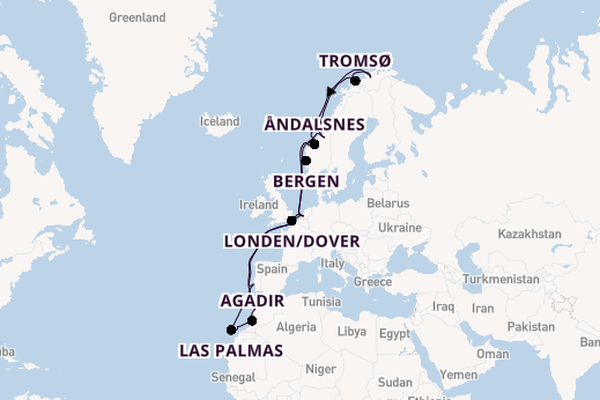 Noorwegen vanaf Rotterdam, Nederland met de Nieuw Statendam
