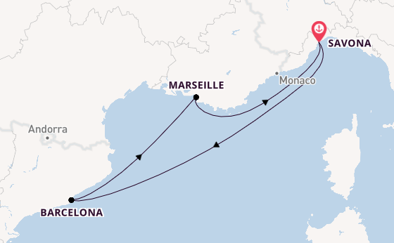 Westelijke Middellandse Zee vanaf Savona, Italië met de Costa Favolosa
