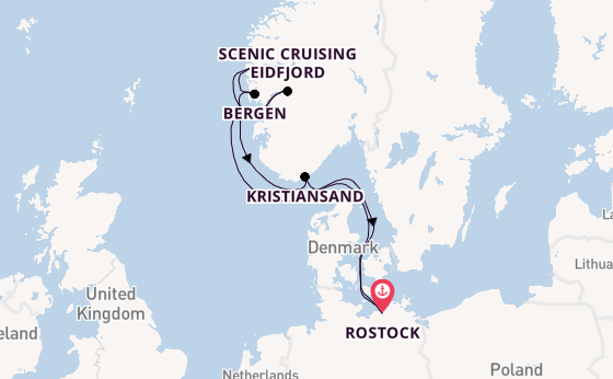Noorwegen vanaf Rostock, Warnemünde, Duitsland met AIDAdiva
