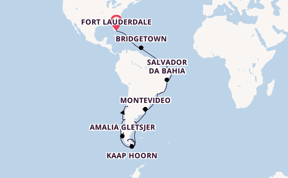 Zuid-Amerika vanaf Fort Lauderdale, Verenigde Staten met de Queen Anne