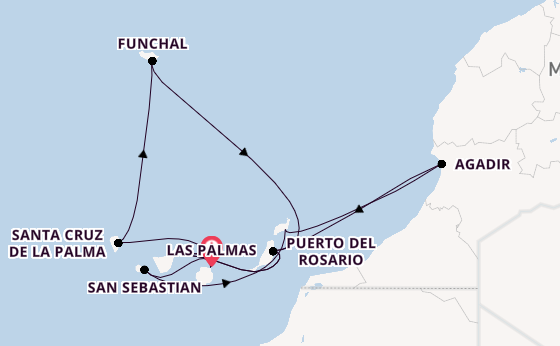 Canarische Eilanden vanaf Las Palmas, Gran Canaria, Spanje met AIDAmar