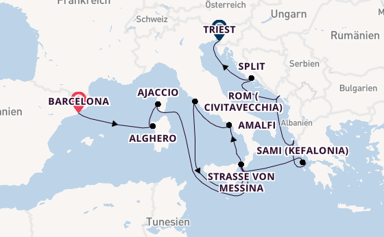Mittelmeer ab Barcelona, Spanien auf der Queen Victoria