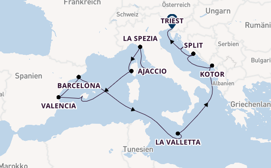 Mittelmeer ab Civitavecchia (Rom), Italien auf der Queen Elizabeth