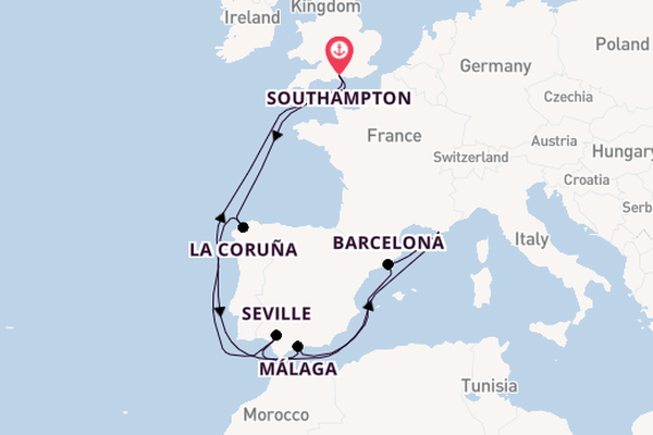Western Mediterranean from Southampton, England with the Arvia
