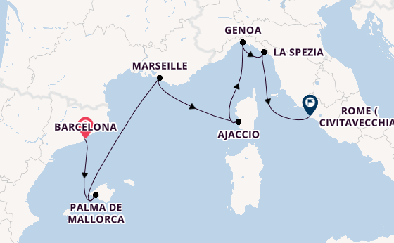 Western Mediterranean from Barcelona, Spain with the Sun Princess