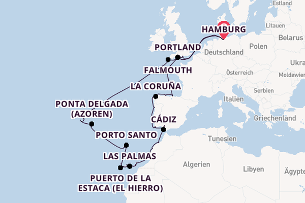 Kanarische Inseln ab Hamburg, Deutschland auf der MS Hamburg