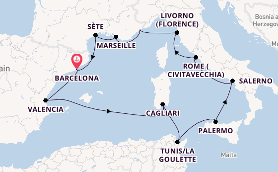Western Mediterranean from Barcelona, Spain with the Viking Libra