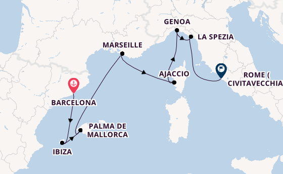 Western Mediterranean from Barcelona, Spain with the Sun Princess