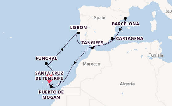 Canary Islands from Santa Cruz de Tenerife, Spain with the Azura
