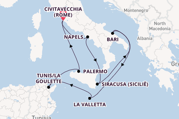 Westelijke Middellandse Zee vanaf Civitavecchia (Rome), Italië met de EXPLORA II