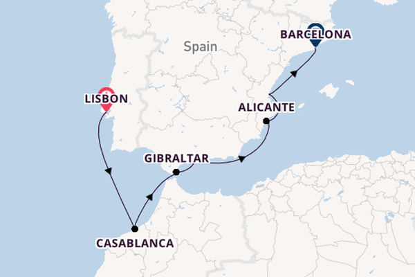 Western Mediterranean from Lisbon, Portugal with the Oosterdam