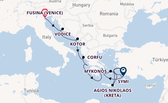 Oostelijke Middellandse Zee vanaf Fusina (Venice) met de Seabourn Quest
