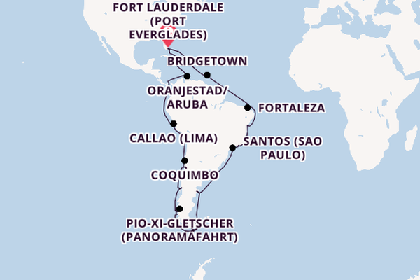 Südamerika ab Fort Lauderdale (Port Everglades), USA auf der Queen Anne