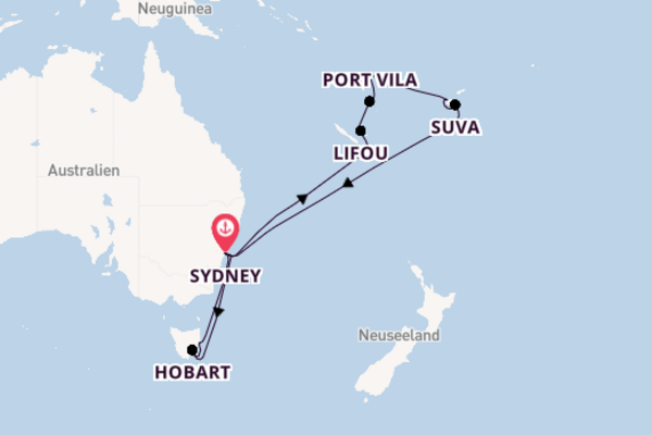 Südsee ab Sydney, Australien auf der Queen Elizabeth