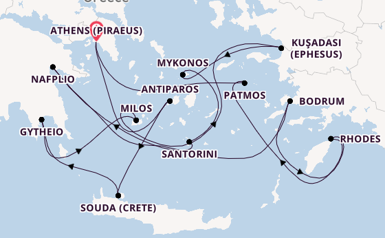 Eastern Mediterranean from Athens (Piraeus), Greece with the Silver Nova