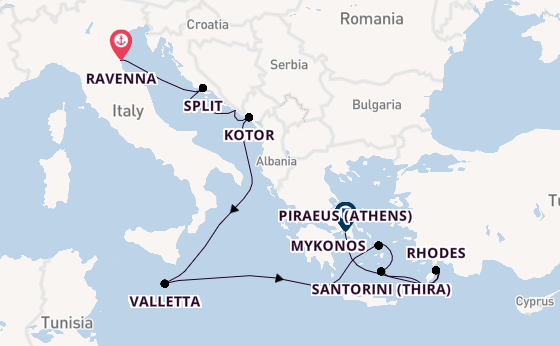 Eastern Mediterranean from Ravenna, Italy with the Celebrity Eclipse