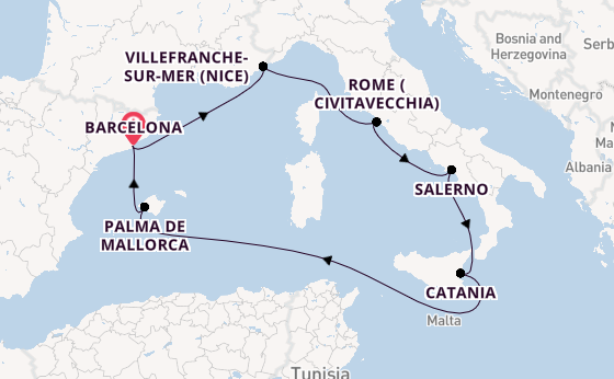 Western Mediterranean from Barcelona, Spain with the Resilient Lady
