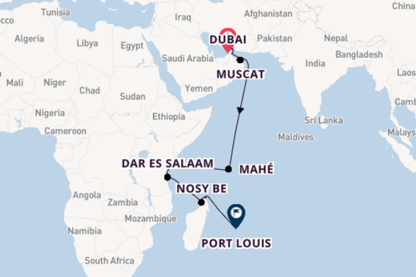 Indische Oceaan vanaf Dubai, Verenigde Arabische Emiraten met de Seven Seas Voyager