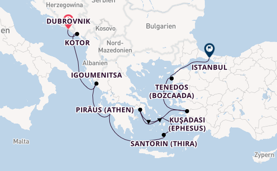 Östliches Mittelmeer ab Dubrovnik, Kroatien auf der Regatta