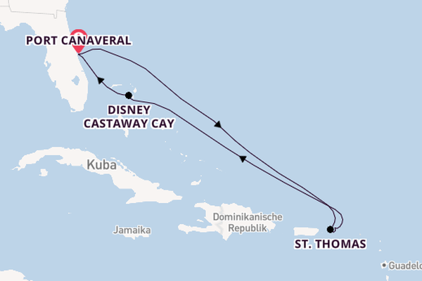 Karibik ab Port Canaveral, USA auf der Disney Treasure