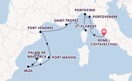 Western Mediterranean from Rome (Civitavecchia), Italy with the MS EUROPA 2
