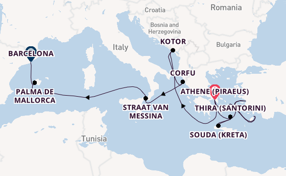 Middellandse Zee vanaf Athene (Piraeus), Griekenland met de Oosterdam