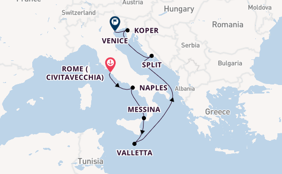 Mediterranean Sea from Rome (Civitavecchia), Italy with the Seven Seas Grandeur