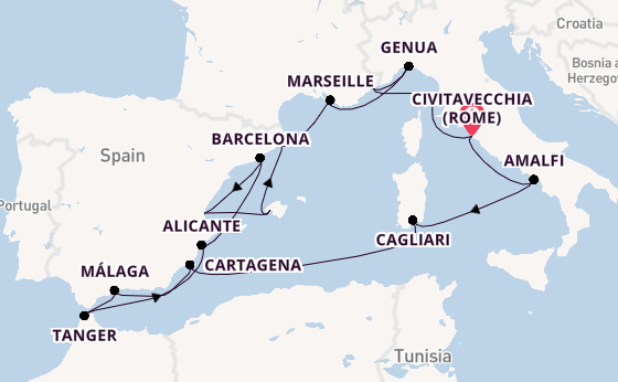Westelijke Middellandse Zee vanaf Civitavecchia (Rome), Italië met de EXPLORA II