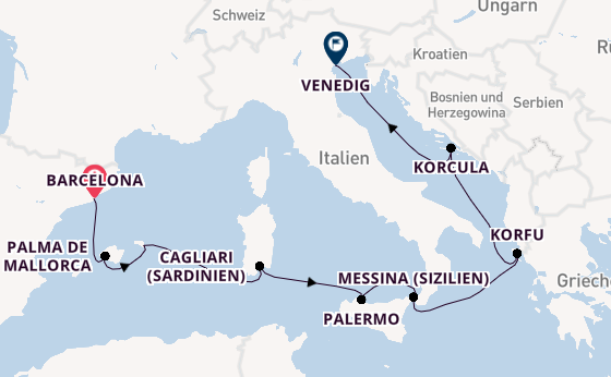 Westliches Mittelmeer ab Barcelona, Spanien auf der Sirena