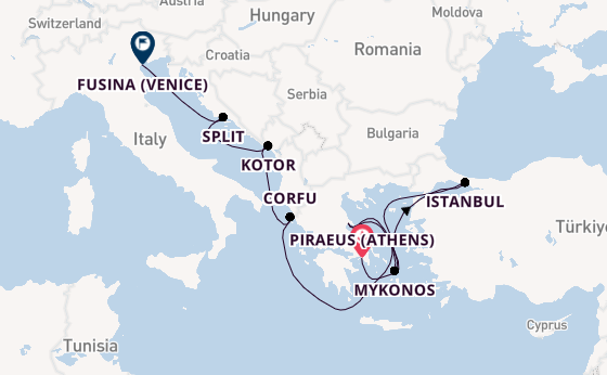 Eastern Mediterranean from Piraeus (Athens), Greece with the EXPLORA II