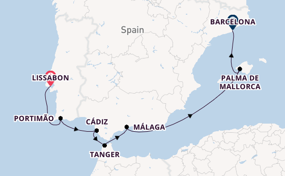 Westelijke Middellandse Zee vanaf Lissabon, Portugal met de Seven Seas Grandeur