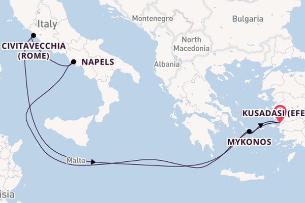 Middellandse Zee vanaf Kusadasi (Efeze), Turkije met de MSC Divina