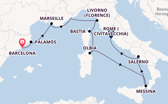 Western Mediterranean from Barcelona, Spain with the Nautica