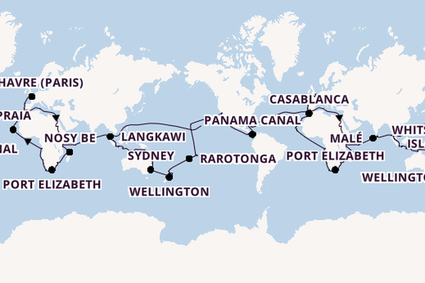 Round-the-World Trip from Fort Lauderdale (Port Everglades), Florida, USA with the Viking Sky