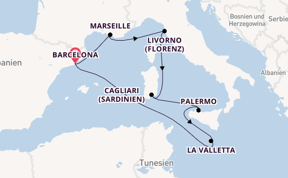 Westliches Mittelmeer ab Barcelona, Spanien auf der MSC Splendida