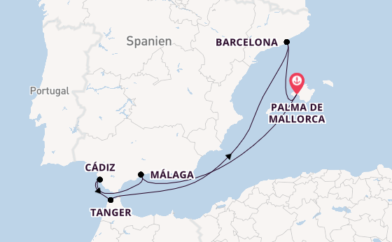 Westliches Mittelmeer ab Palma de Mallorca, Spanien auf der Mein Schiff 7
