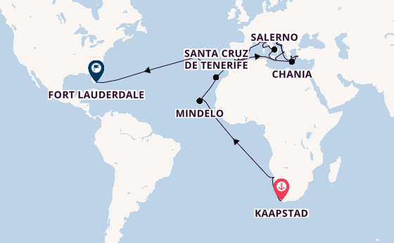 trans-Atlantisch vanaf Kaapstad, Zuid-Afrika met de Coral Princess