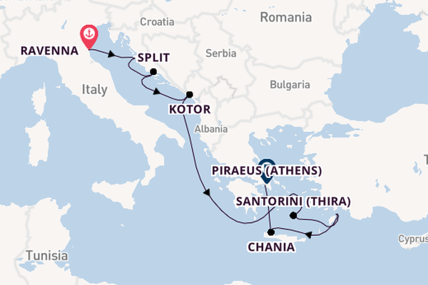 Eastern Mediterranean from Ravenna, Italy with the Celebrity Eclipse