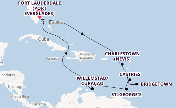 Caribbean from Fort Lauderdale (Port Everglades), Florida, USA with the Island Princess