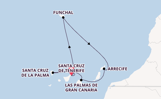 Canary Islands from Santa Cruz de Tenerife, Spain with the Costa Smeralda