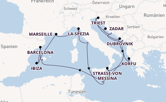 Mittelmeer ab Civitavecchia (Rom), Italien auf der Queen Elizabeth