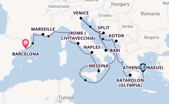 Mediterranean Sea from Barcelona, Spain with the Viking Mira