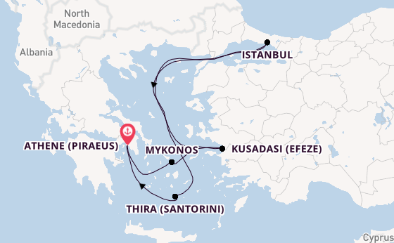 Oostelijke Middellandse Zee vanaf Athene (Piraeus), Griekenland met de Rhapsody of the Seas