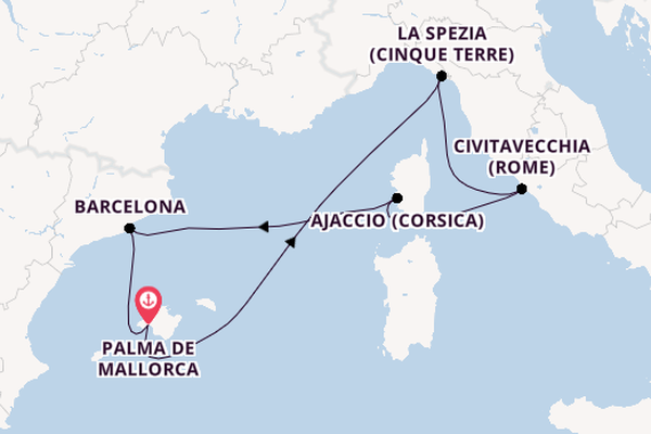 Westelijke Middellandse Zee vanaf Palma de Mallorca, Mallorca, Spanje met AIDAmar