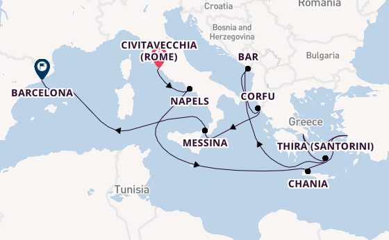 Middellandse Zee vanaf Civitavecchia (Rome), Italië met de Sun Princess